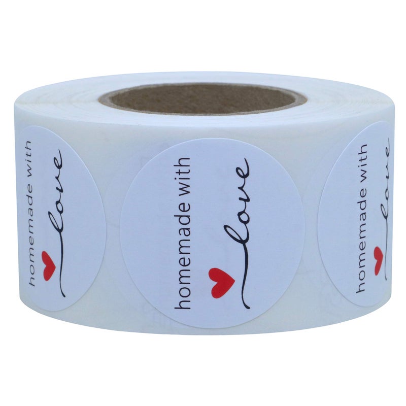 Hybsk White Gloss Homemade with Love Stickers 1.5" Inch Round Total 500 Adhesive Labels Per Roll (White Gloss) - Image 2